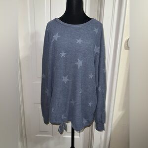 Como Blu Women's Sweater 3X soft stars blue winter cold